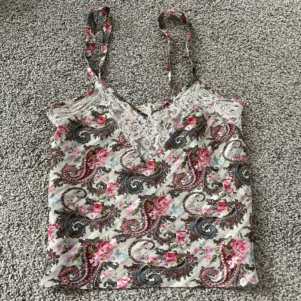Vintage Victoria Secret Floral Paisley Lace Trim Cami Top
